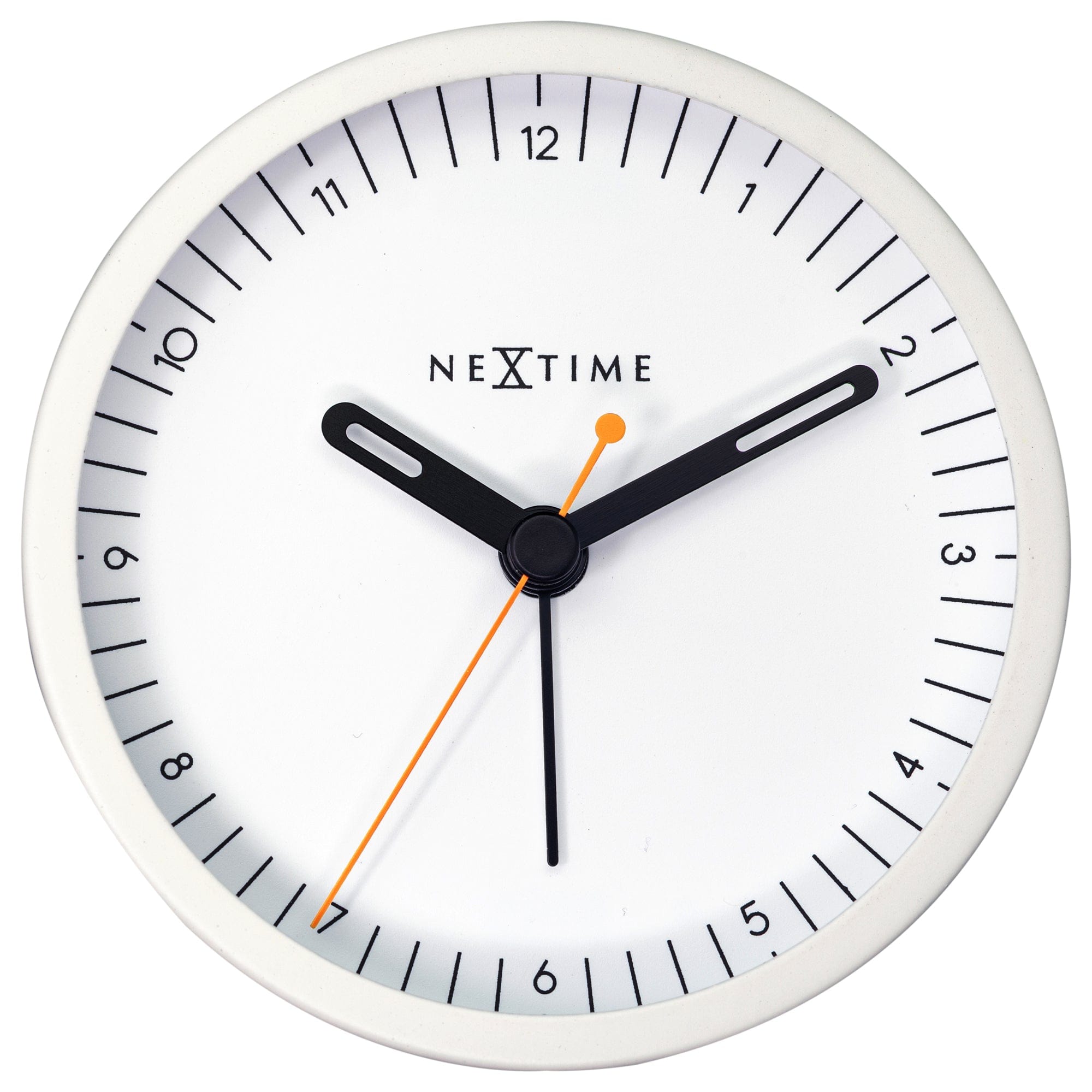 NeXtime Metal table alarm clock, 9x9x7.5cm, silent with light function, small and modern design.